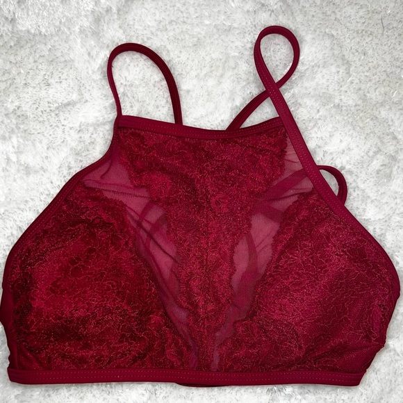 Target Xhilaration red lacy mesh padded small high neck bikini top - Picture 11 of 11